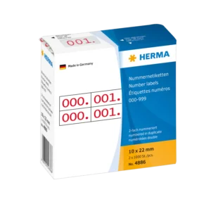 HERMA 4886, Punainen Valkoinen, Itseliimautuva Numeroitu Tarra 10 x 22 mm, 2000 tarraa / 2 rullaa