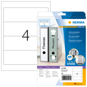 HERMA 5095, Suorakulmainen Valkoinen Itseliimautuva Tarra 192 x 61 mm, 100 tarraa / 25 arkkia