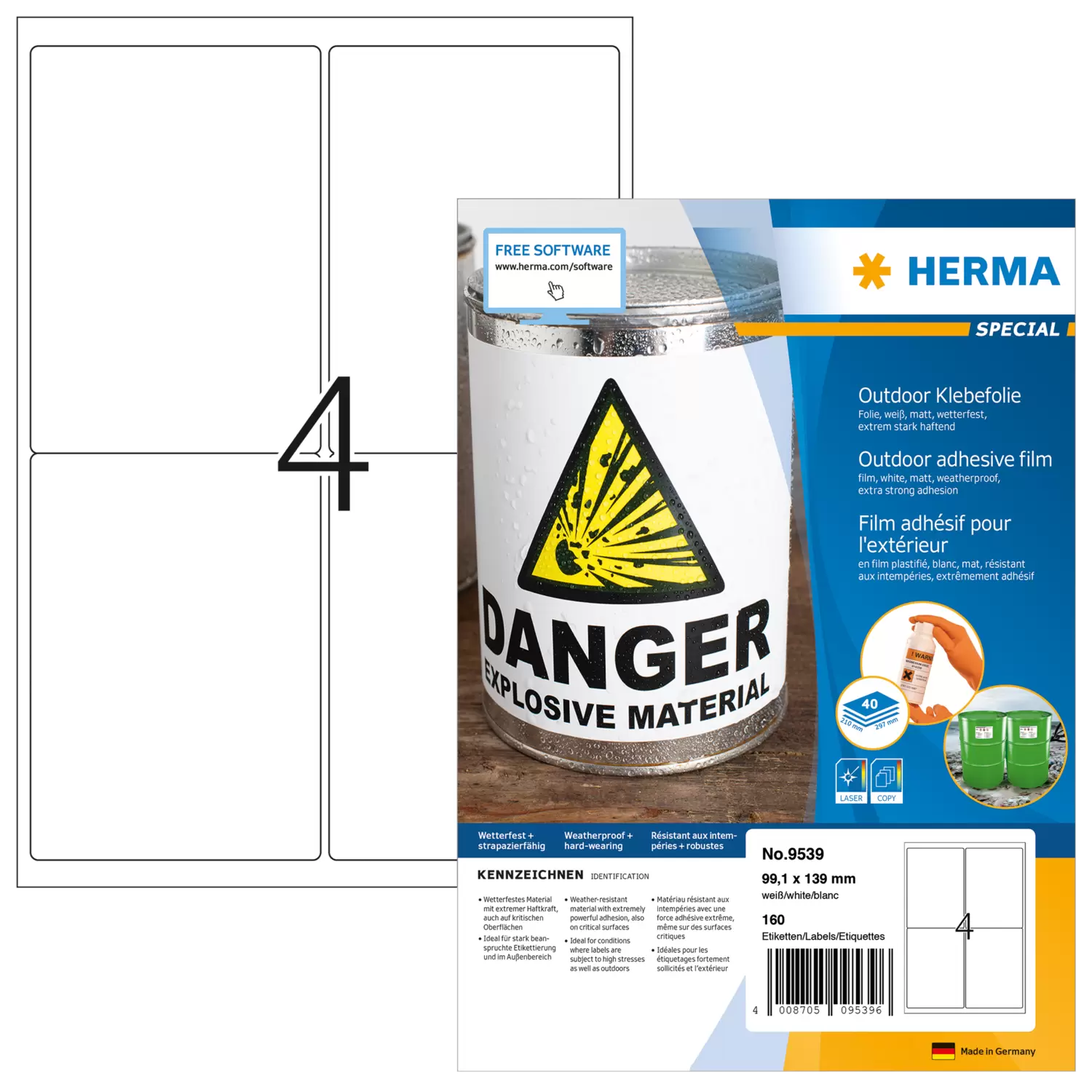 HERMA 9539 A4 ulkotarrat 99,1 × 139 mm, 160 tarraa