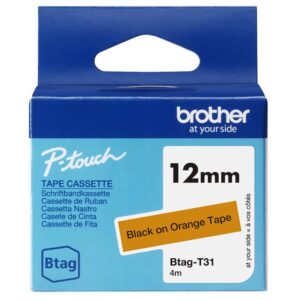 Brother BTAG-T31 12mm Black on orange tape