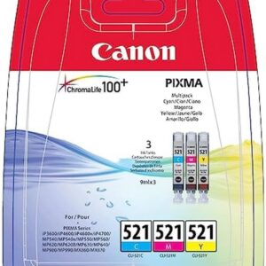 Canon 2934B010, CLI-521 Multipack 3 värikasettia, 9 ml - keltainen, sinivihreä, magenta - alkuperäinen