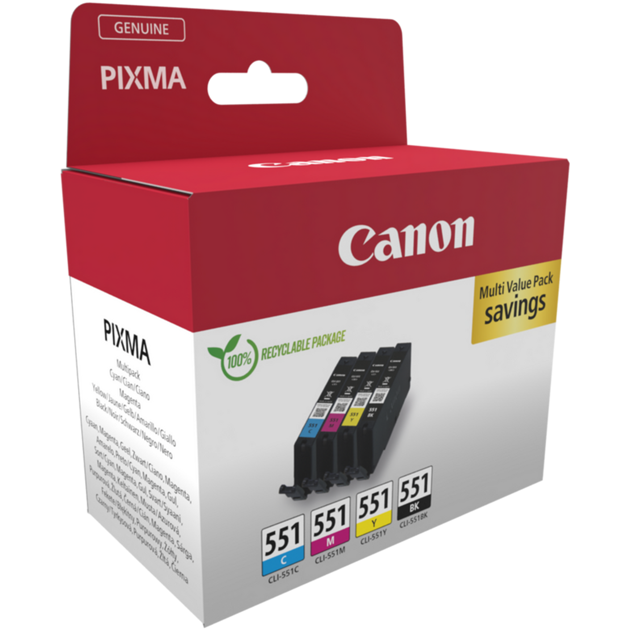 Canon 6509B009, CLI-551 C/M/Y/BK Multipack, Cartridge CMYK, 4 värikasettia - musta, keltainen, sinivihreä, magenta - alkuperäinen muste