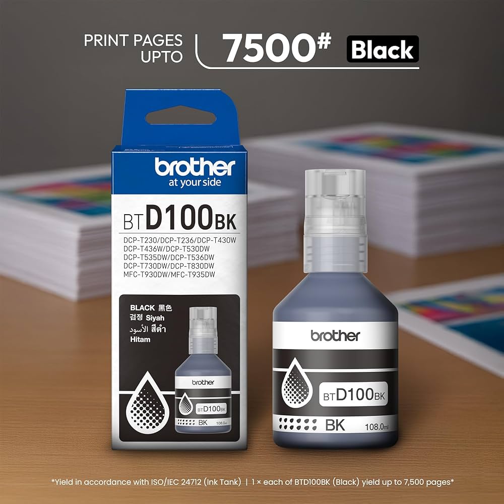Brother BTD100BK, INK BOTTLE prints 7.500 pages Alkuperäinen Mustepullo Musta - Image 2