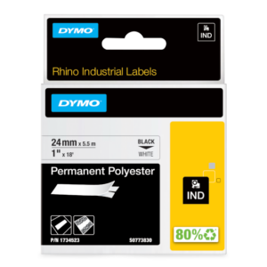 DYMO 173452, Rhino Industrial Tape Permanent Polyester 24mm x 5.5m Black on White