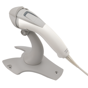 Honeywell 1400GSR-1USB-1E valkoinen Voyager XP Curve viivakoodiskanneri esitystelineessa