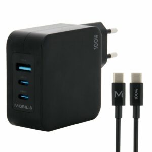 Mobilis 001365 - Tehokas 100W GaN-seinälaturi 2USB-C & 1USBA