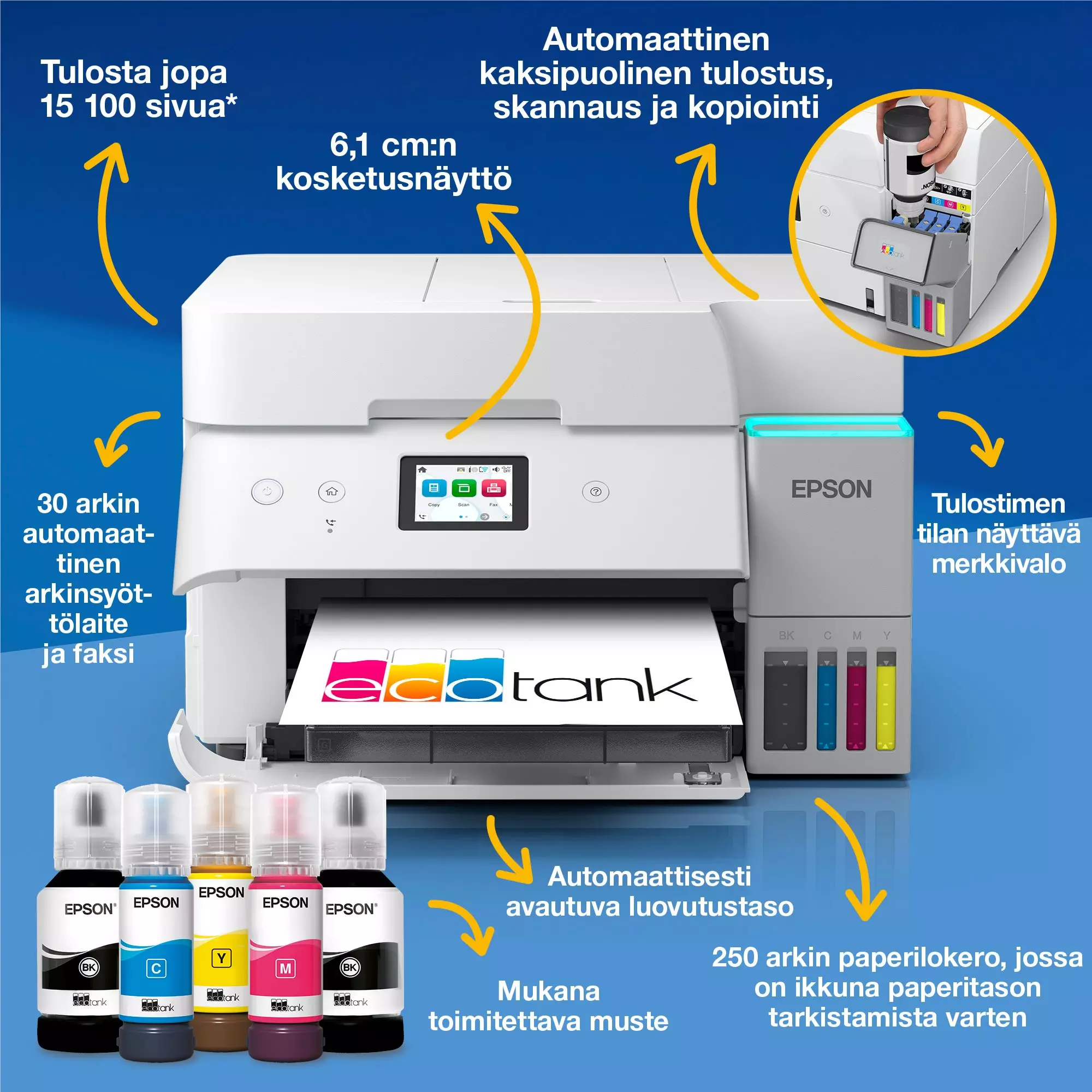 EPSON C11CL40403, EcoTank ET-4956 Ink MFP A4 18ppm, ISO USB WLAN Wi-Fi, monitoimitulostin, A4, 18 s/min, - Image 2