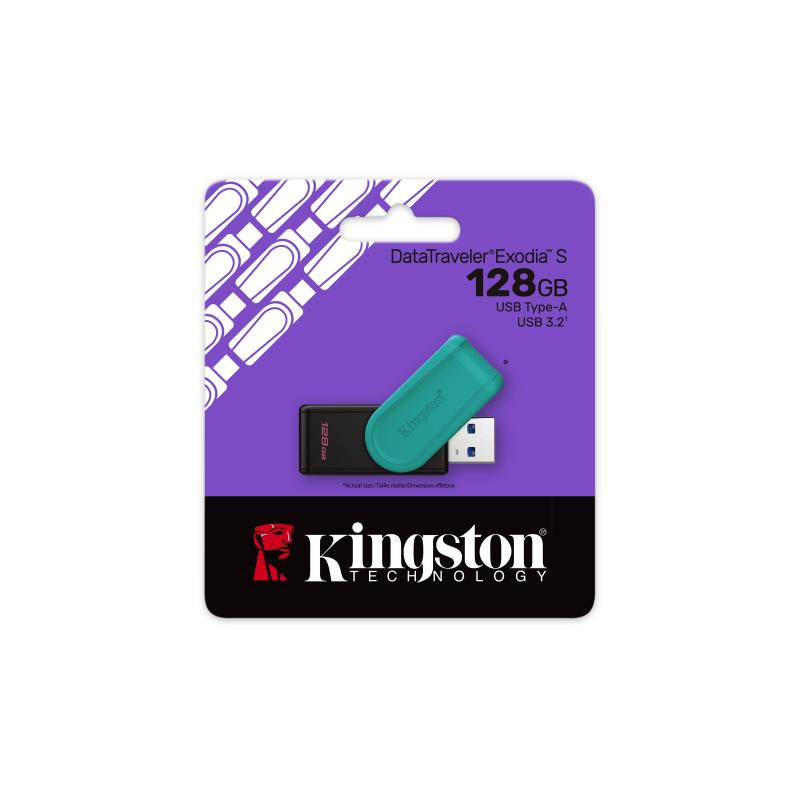 KINGSTON 128GB DATATRAVELER USB 3.2 EXODIA S (MUSTA/TURKOOSI) MUISTITIKKU