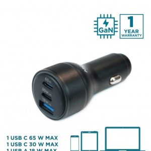 Mobilis Case 020018, Energia Charger - 95W Car Charger - 2 USB C + 1 USB A - Soft bag