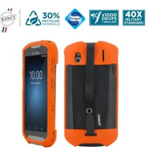 Mobilis Case 052067, PROTECH - Case - Safety Orange + Handstrap for Zebra TC51 - TC52 - TC56 - TC57 - Pantone 021C - Soft