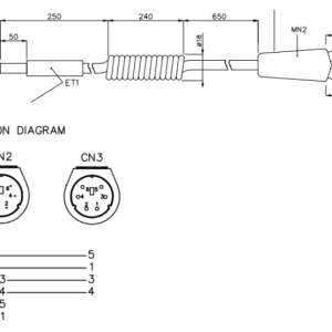 Datalogic 90A051360, valmistajan tekninen piirros kaapelin rakenteesta, liittimistä ja kytkennästä