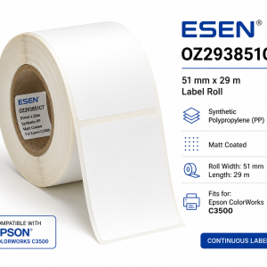 ESEN OZ293851CT - 51 mm, x 29m label roll, synthetic (polypropylene), matt coated, fits for: Epson ColorWorks C3500, roll-width: 51mm, length: 29m