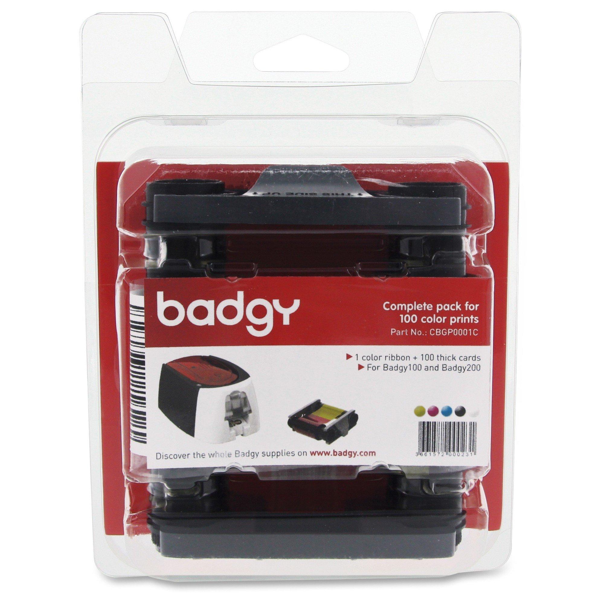 Evolis CBGP0001C – Badgy YMCKO-värinauha + 100 valkoista PVC-korttia, 100 täysväritulostusta