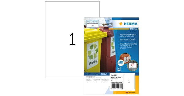 HERMA 4602 valkoinen mattapintainen A4-kalvotarra 210 × 297 mm, 40 arkkia