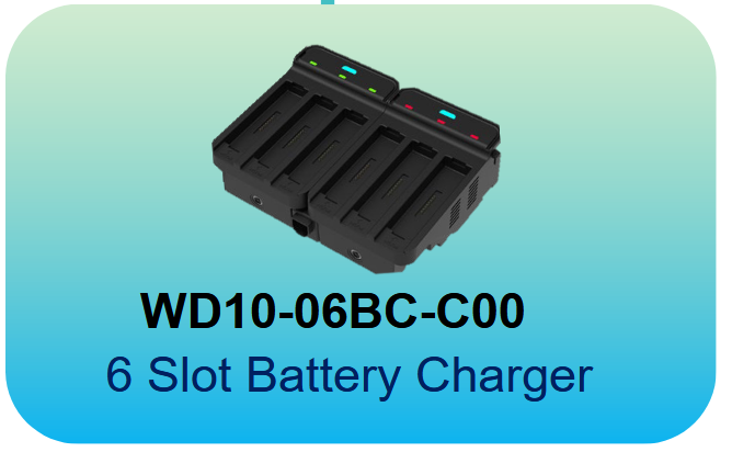 M3 WD10-06BC-C00 - 6-Slot battery charger of WD10 (Power supply sold separately 12VDC, 7A)