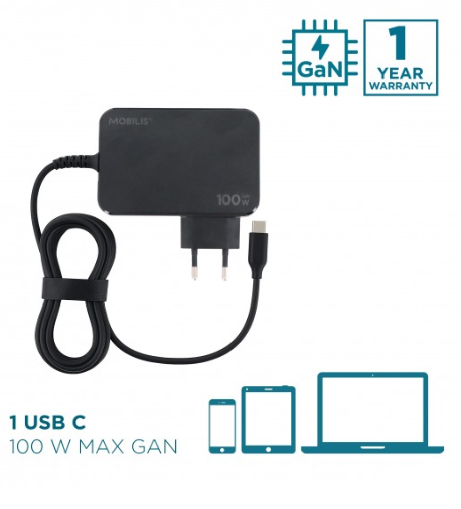 Mobilis Case 020023 - Energia Charger - 100W USB-C Laptop Charger with Integrated 1.8m Cable - Image 2