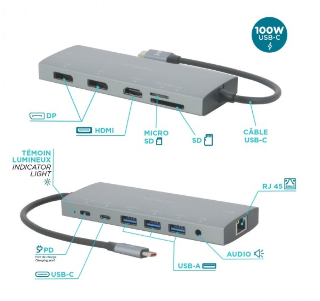 Mobilis Case 020028 - Energia Dock - USB-C 12-in-1 Docking Station - 100W Max - Image 2