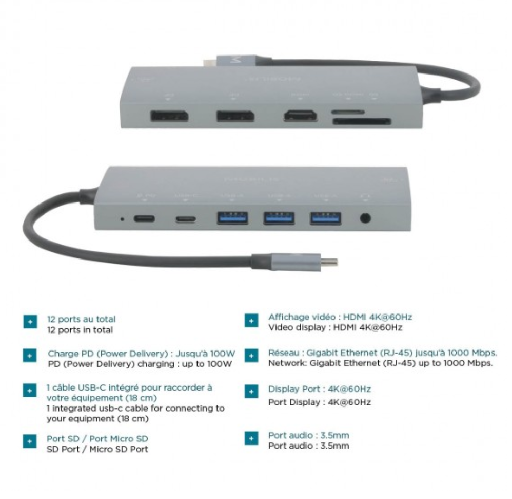 Mobilis Case 020028 - Energia Dock - USB-C 12-in-1 Docking Station - 100W Max - Image 3
