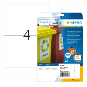 HERMA 006R04598 -  HERMA 4598 Säänkestävät mustesuihkuetiketit A4, 105,0 x 148,0 mm, valkoinen, pysyvä tarttuvuus