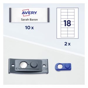 Avery POL30MA02-10DR - 70 x 30mm Badgepoint nimikyltti,, grey frame (10) Name badge Badgepoint
