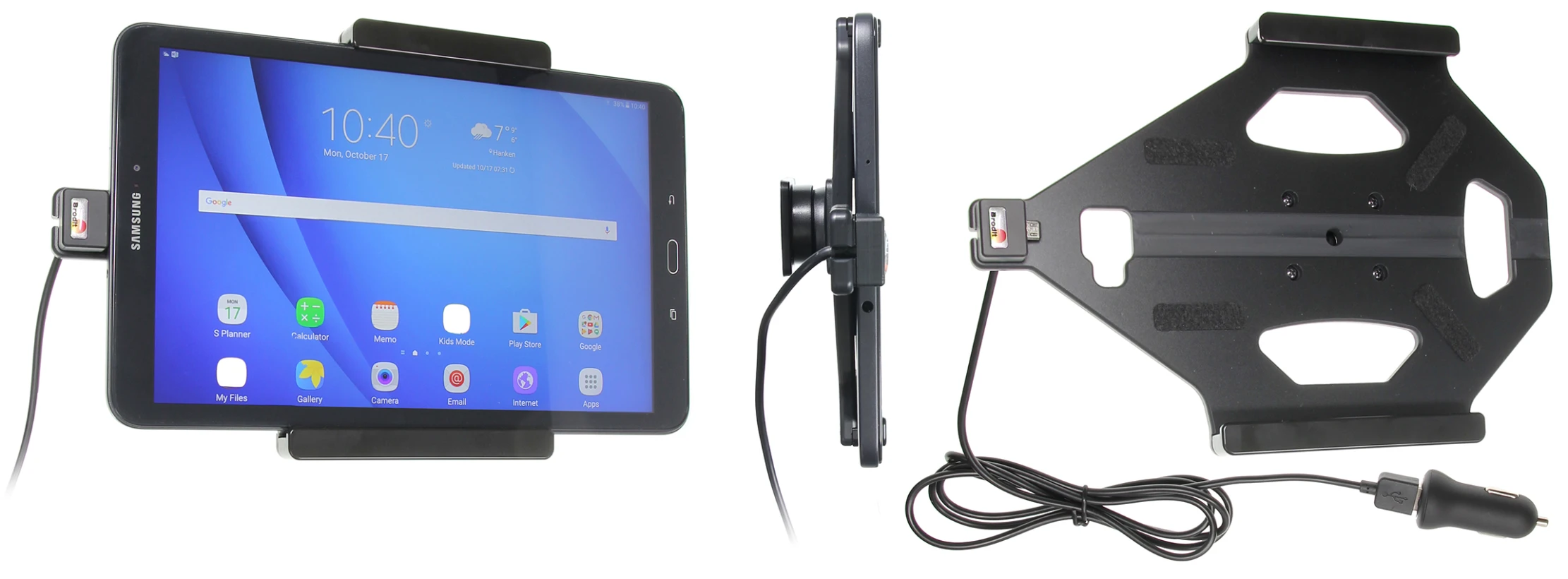 Brodit 521919 - Active holder with USB-cable - Samsung Galaxy Tab A 10.1 2016 . With cig-plug adapter. With tilt swivel. 2,1A charging. 12/24V.