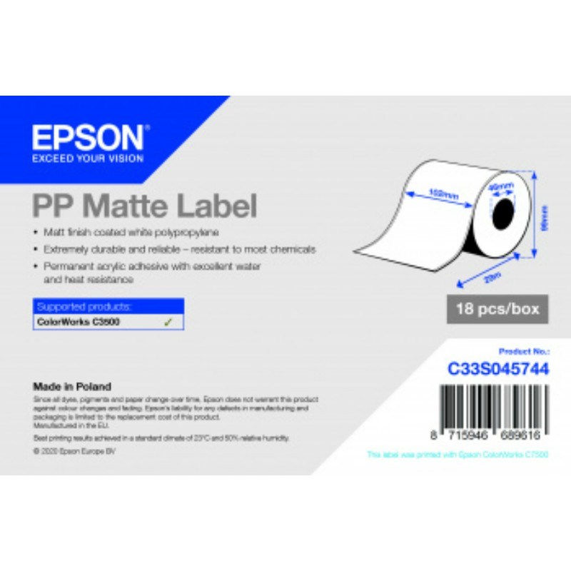 Epson C33S045744 - 102 mm X 29 m, PP Matte Label C3500, Continuous Roll,