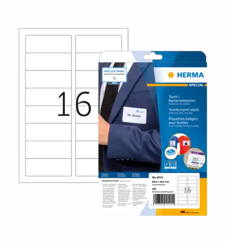 HERMA 4515 - 88,9 x 33,8 white (320) tekstiili-/nimilappu, name/textile label removable
