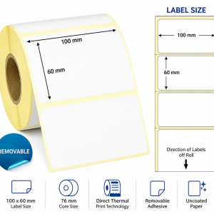 Zebra 3020005 - LABEL, PAPER, 100 X 60 mm, DIRECT THERMAL, Z-PERFORM 1000D REMOVABLE