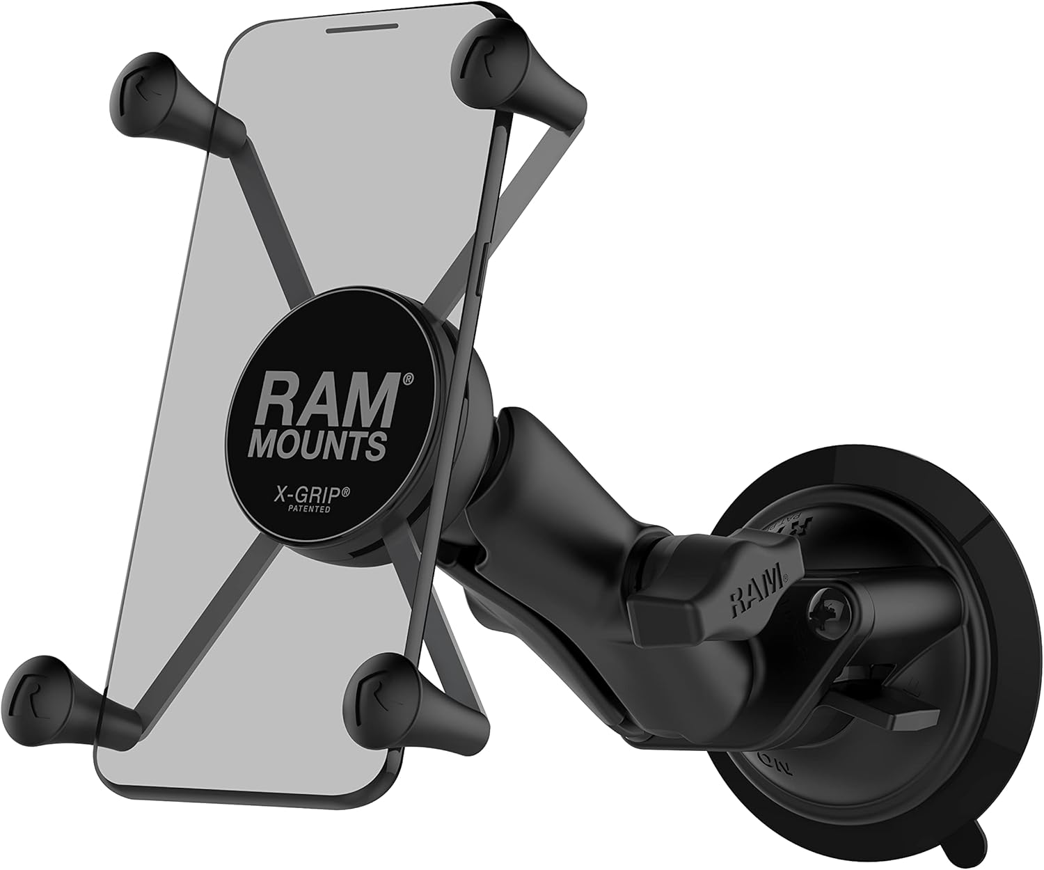 Zebra 3PTY-RAMB166UN10ZEU - RAM Spring-loaded X design securely holds TC devices, includes a tether, RAM Twist-Lock suction cup, adjustable arm, and durable marine-grade materials.