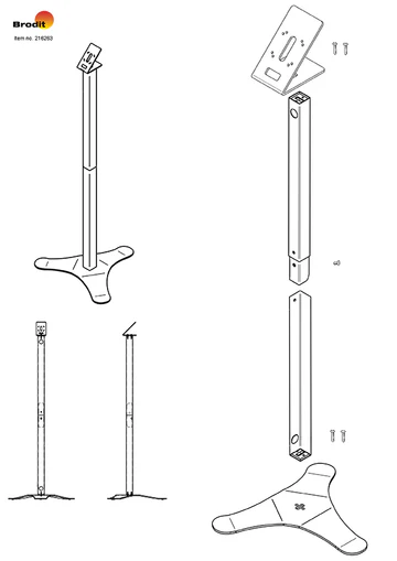 Brodit 216263 - Pedestal Mount Floor Stand. Stable floor metal mount, hollow for cable entry