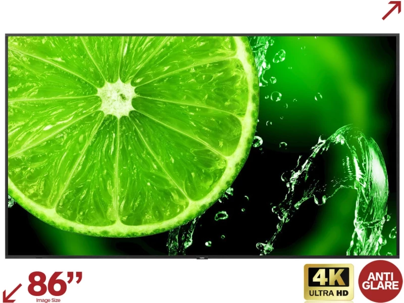 Sharp 60005159 - 86_ E Series large format display, UHD, 400cd/m2, Direct LED backlight, 18/7 proof, Media Player.