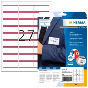 HERMA 4512, - 63,5 x 29,6 white/red (540) name/textile label removable