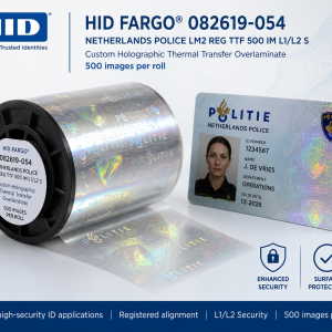 Hid Fargo 082619-054 - NETHERLANDS POLICE LM2 REG TTF 500 IM L1/L2 S: Custom Holographic Thermal Transfer Overlaminate, 500 images per roll