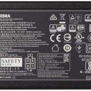 Zebra PWR-BGA12V36W0WW – 36 W AC/DC -virtalähde, 12 V / 3 A, 5.5 × 2.1 mm DC-liitin, Level VI