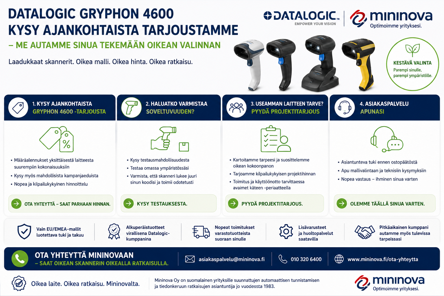 Datalogic Gryphon 4600 -tarjous, testausmahdollisuus ja projektitarjous Mininovalta