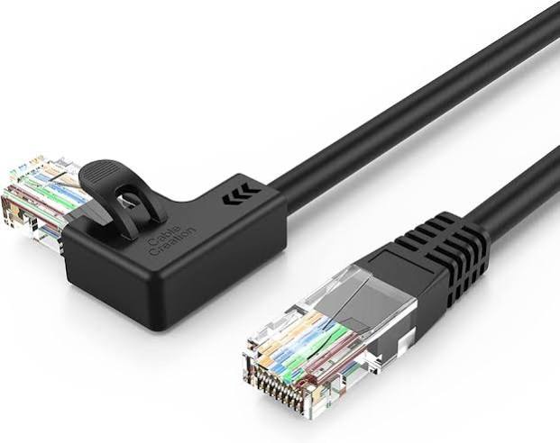 Keonn PCBL-UTP-CAT5-RJ4-MR – Cat.5e UTP-verkkokaapeli, RJ45 90° / suora, musta, 6,1 m