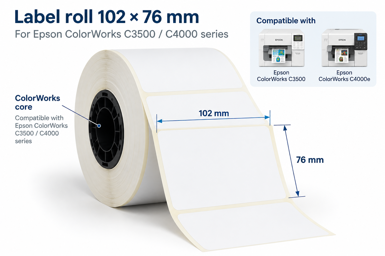 ESEN OZ293810276 – 102 × 76 mm mattapintainen PP-synteettinen etikettirulla, 365 etikettiä, Epson ColorWorks C3500/C4000e - Image 2