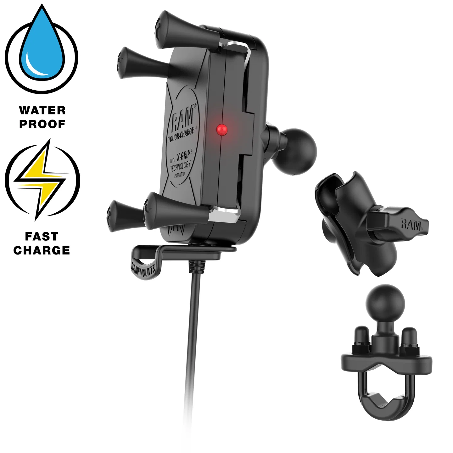 RAM Mount RAM-B-149ZAUN12WV7M1 - Tough-Charge 15 W langaton X-Grip-moottoripyöräteline, U-pulttikiinnitys - Image 3