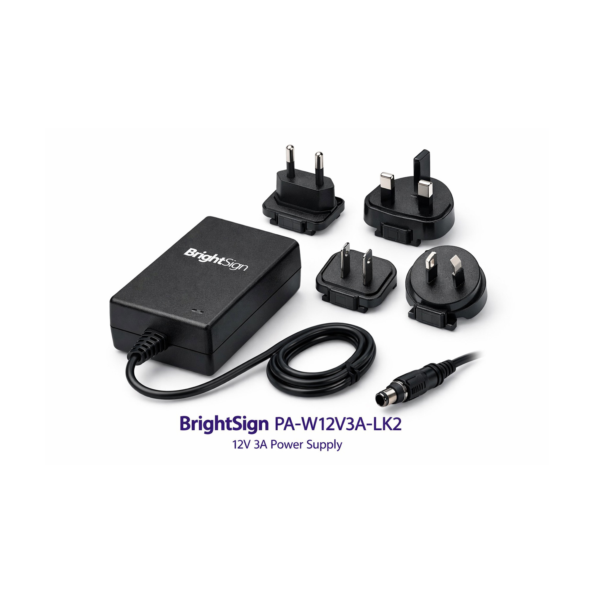BrightSign PA-W12V3A-LK2 – 12 V 3 A virtalähde, EU- ja muut pistokeadapterit