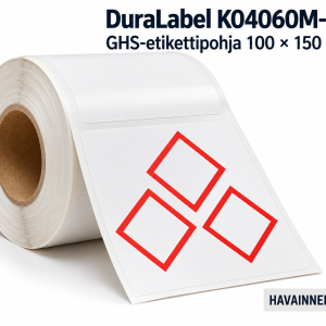 duralabel-k04060m-3i – DuraLabel K04060M-3I valkoinen GHS-etikettipohja, kolme punaista GHS-kehystä, 100 × 150 mm – HAVAINNEKUVA