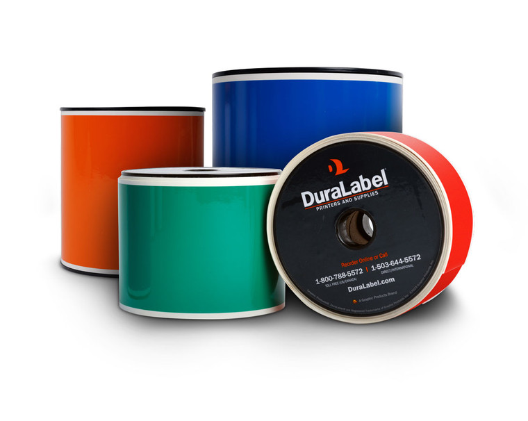 duralabel-t4-3008 – DuraLabel T4-3008, keltainen 100 mm × 42,6 m, valmistajan Premium Vinyl -materiaaliperheen HAVAINNEKUVA, ei SKU-kohtainen tuotekuva