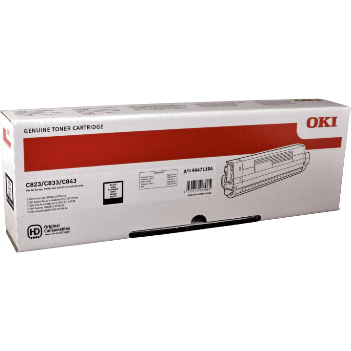 OKI 46471104 alkuperäinen musta värikasetti C823 C833 C843 tulostimiin, 7 000 sivua