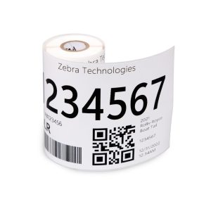 zebra-sample43704-m – havainnekuva Zebra EnduraGuard 4000D synteettisestä etikettirullasta; näytepakkauksen ulkomuoto ei vahvistettu